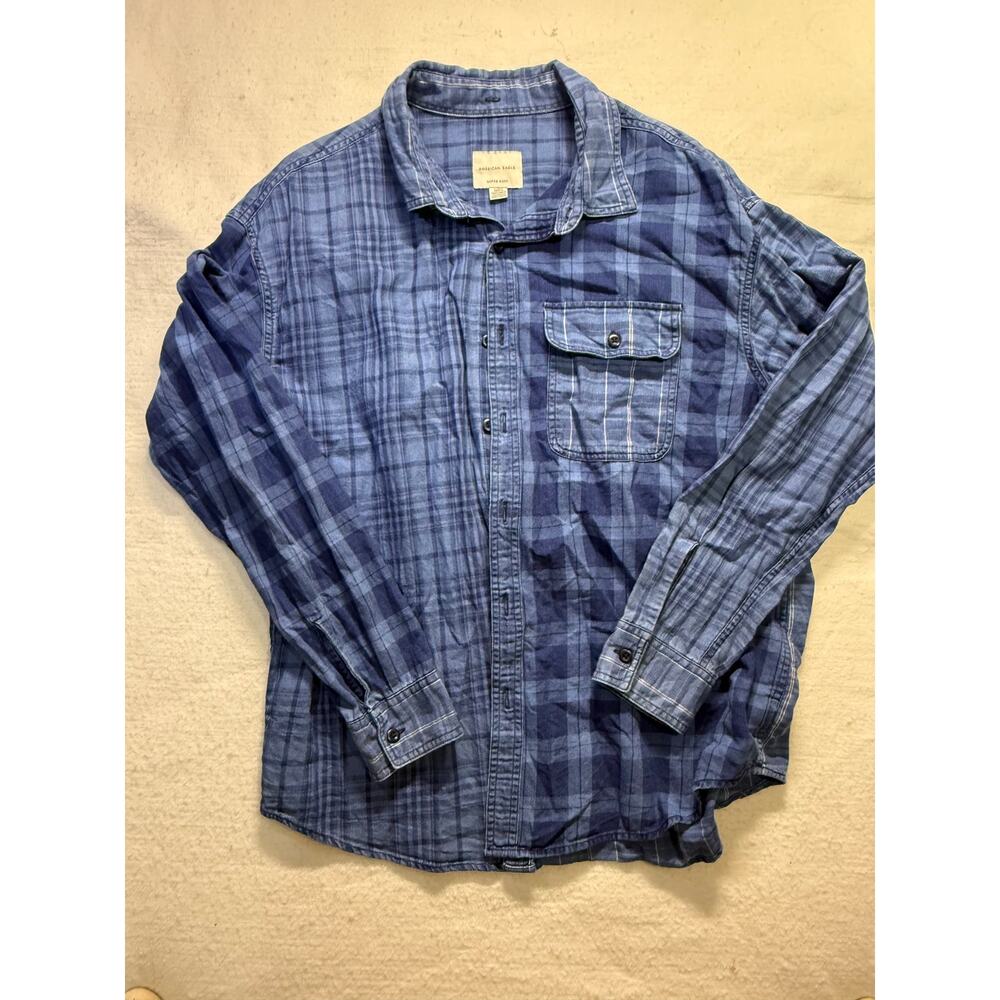 American Eagle Super Soft Mixed Plaid Colorblock Shirt (Size Large)